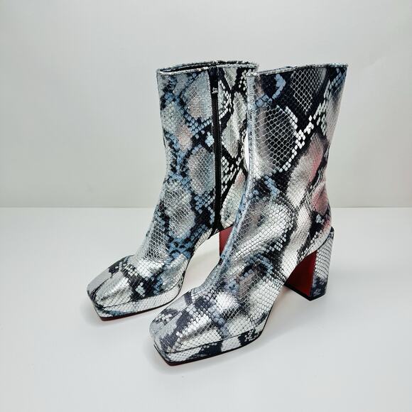 Christian Louboutin 39.5 US 9.5 Alleo 90 Red Sole Snake Embossed Booties NWOB - Picture 5 of 14